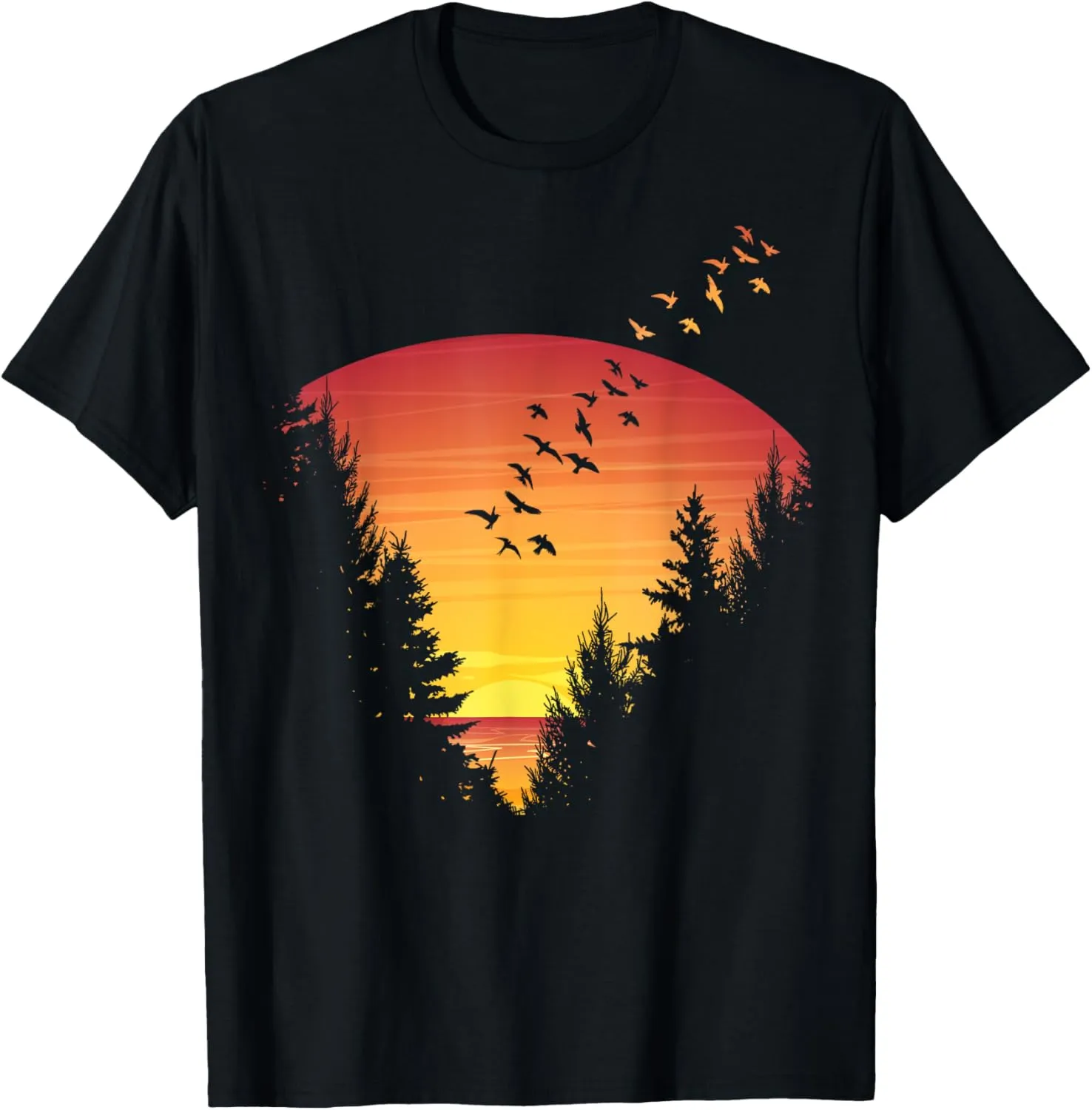 Sunset Forest Nature Pine Tree Camping Summer Outdoor Travel T-Shirt