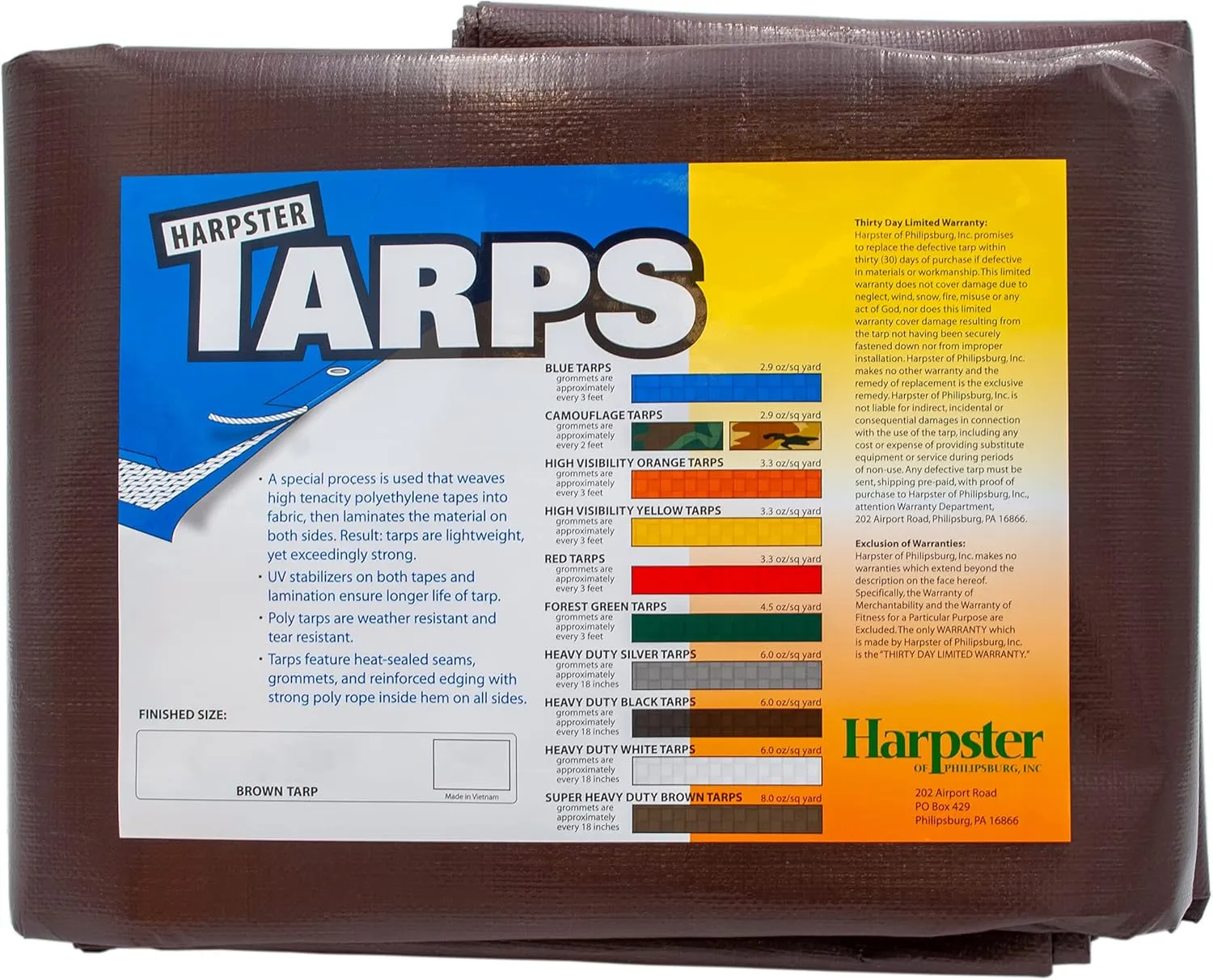 Super Heavy Duty Brown Tarp 8 Oz, 12'X25'