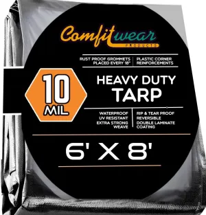 Super Heavy Duty Tarp Cover Reinforced Grommet Multi-Purpose Pool Cover Boat Tarp Camping Tarp UV Resistant Waterproof Tarpaulin Canopy Tent Waterproof Tarp Cover (Silver-Black, 6' X 8')