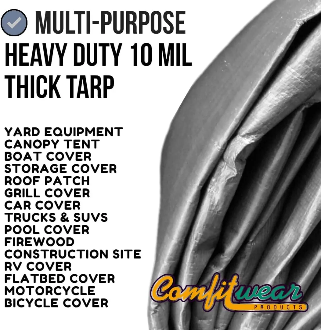 Super Heavy Duty Tarp Cover Reinforced Grommet Multi-Purpose Pool Cover Boat Tarp Camping Tarp UV Resistant Waterproof Tarpaulin Canopy Tent Waterproof Tarp Cover (Silver-Black, 6' X 8')