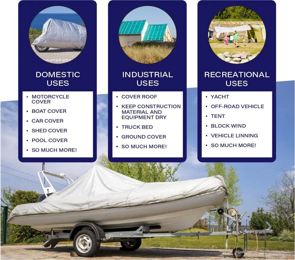 Super Heavy Duty Tarp Cover Reinforced Grommet Multi-Purpose Pool Cover Boat Tarp Camping Tarp UV Resistant Waterproof Tarpaulin Canopy Tent Waterproof Tarp Cover (Silver-Black, 6' X 8')
