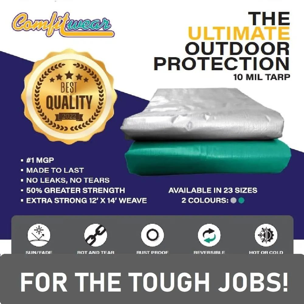 Super Heavy Duty Tarp Cover Reinforced Grommet Multi-Purpose Pool Cover Boat Tarp Camping Tarp UV Resistant Waterproof Tarpaulin Canopy Tent Waterproof Tarp Cover (Silver-Black, 6' X 8')