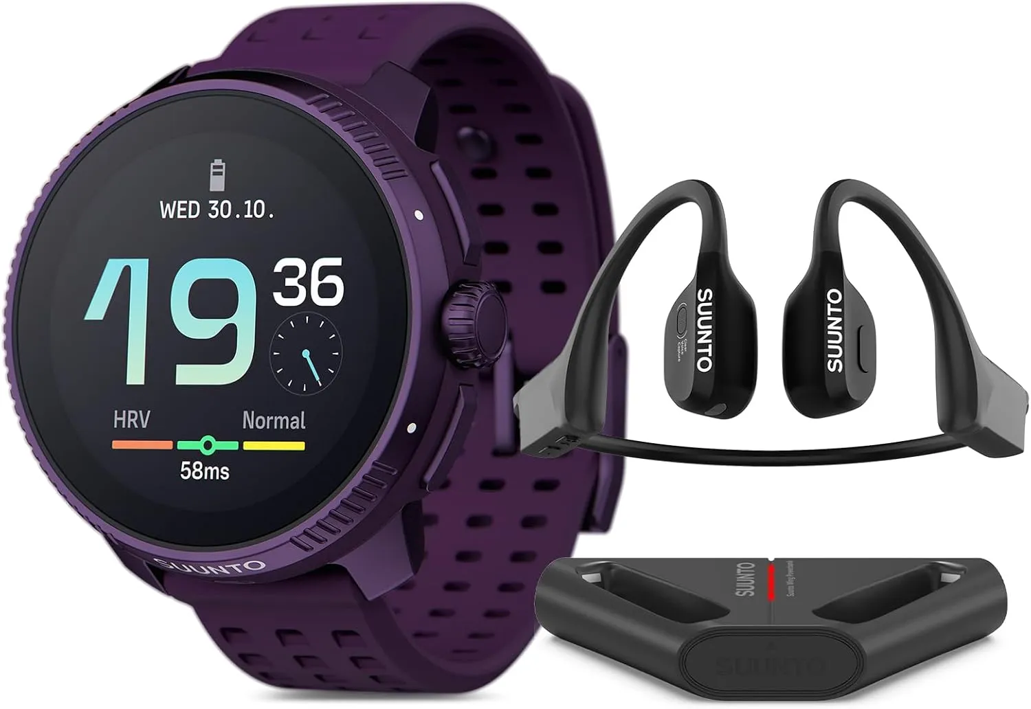 SUUNTO Race Titanium GPS Sports Watch Amethyst, Wing Bone Conduction Headphone Black