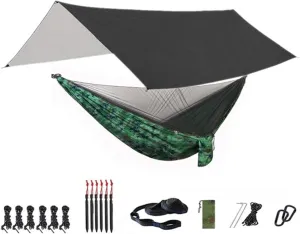 Swings Seats Camping Hammock with Net and Rainfly Tarp, 118 * 118 Inch, Portable Waterproof and UV Resistant Hammock Tent for Indoor, Outdoor Play Set Swings (Color : Black and Camou)