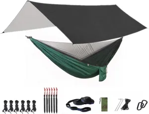 Swings Seats Camping Hammock with Net and Rainfly Tarp, 118 * 118 Inch, Portable Waterproof and UV Resistant Hammock Tent for Indoor, Outdoor Play Set Swings (Color : Black and DarkGreen)