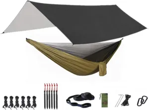 Swings Seats Camping Hammock with Net and Rainfly Tarp, 118 * 118 Inch, Portable Waterproof and UV Resistant Hammock Tent for Indoor, Outdoor Play Set Swings (Color : Black and Green)