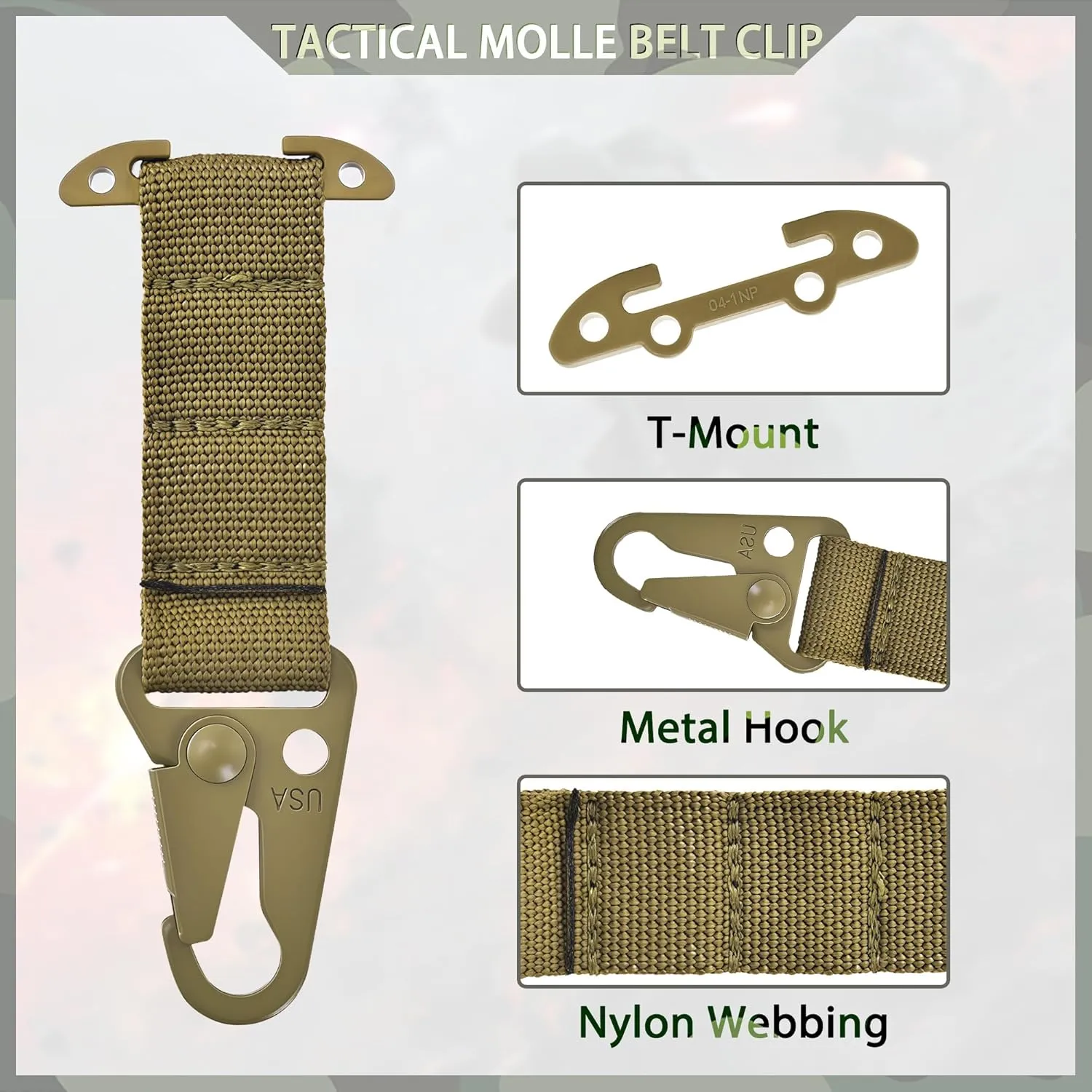 Tactical Gear Molle Clash Hook, Molle Belt Clip with Tee Mount,Tactical Snap Hook Battle Belt Accessories for Gloves Keychains