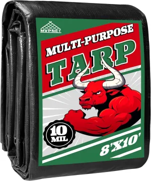 Tarp 8x10 ft Heavy Duty 100% Waterproof 10mil,UV Resistant,Durable Grommets and Reinforced Edges Green/Black Tarp for Camping, Swimming Pools,Car Coverage -by MVPNET