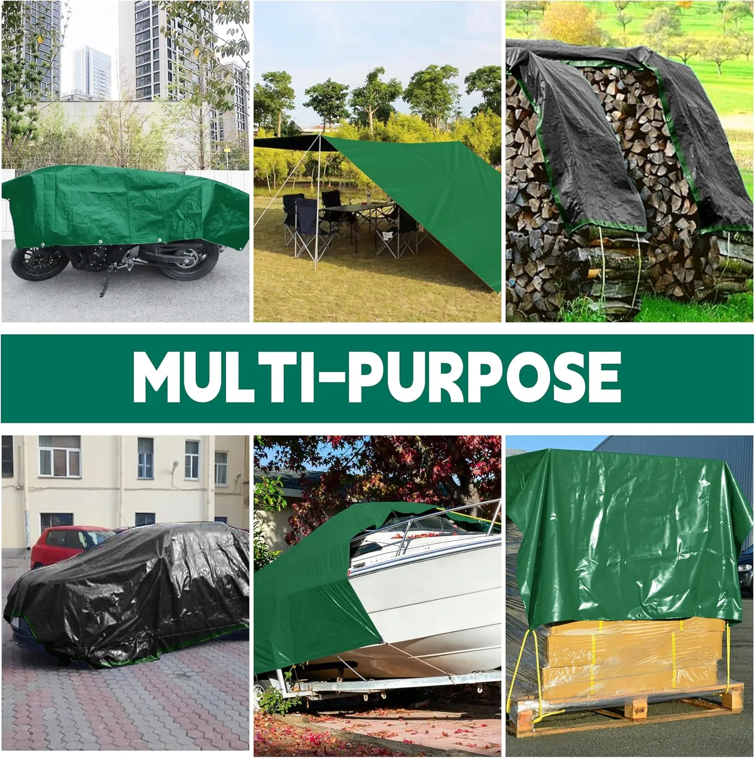 Tarp 8x10 ft Heavy Duty 100% Waterproof 10mil,UV Resistant,Durable Grommets and Reinforced Edges Green/Black Tarp for Camping, Swimming Pools,Car Coverage -by MVPNET