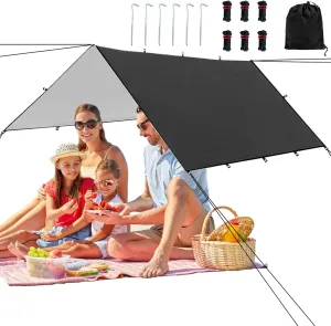 Tarp for Camping - Portable Shelter Cover - Weatherproof Lightweight Tent Tarp for Backpacking, Survival, Picnic, Climbing, Travel