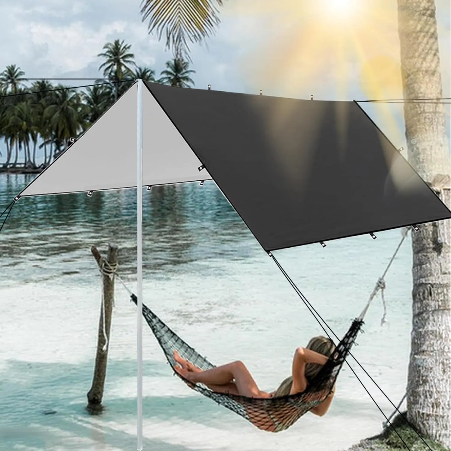 Tarp for Camping - Portable Shelter Cover - Weatherproof Lightweight Tent Tarp for Backpacking, Survival, Picnic, Climbing, Travel