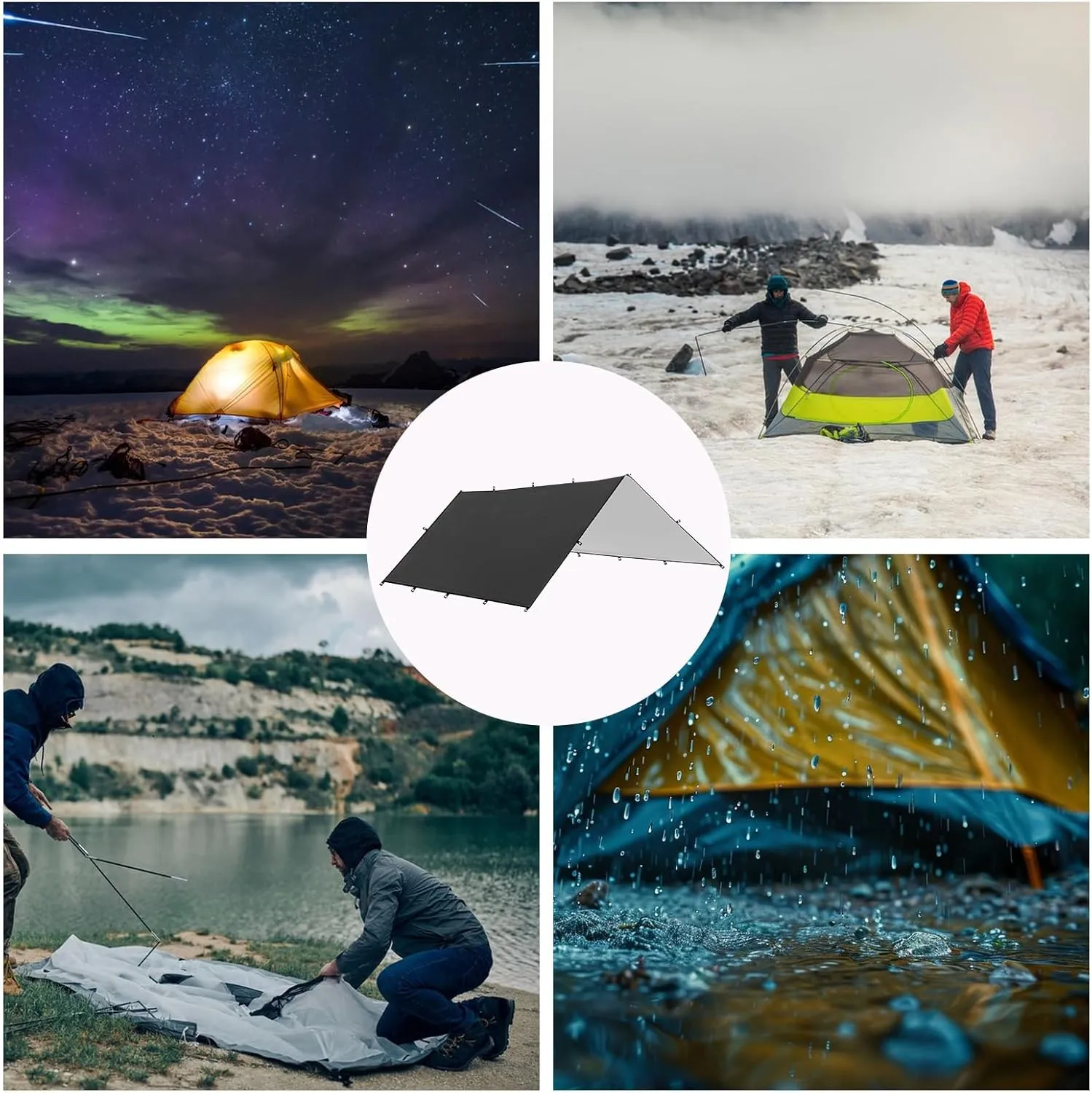 Tarp for Camping - Portable Shelter Cover - Weatherproof Lightweight Tent Tarp for Backpacking, Survival, Picnic, Climbing, Travel