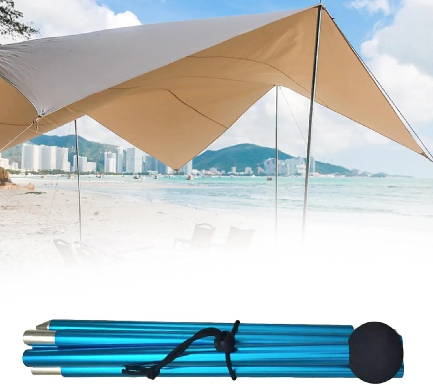 Tarp Pole Tent Rod Support Five Sections Bracket 2M Multifunctional Shelter Canopy Rod Tent Pole for Outdoor Hiking Camping