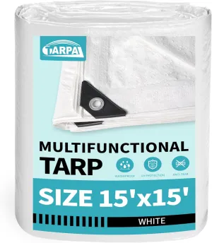 TARPAL 15x15 Feet White Tarp Waterproof Multipurpose Protective Cover All Purpose Poly Tarps Cover for Pool, Outdoor Furniture, Camping, Firewood, Boat,Roof Waterproofing
