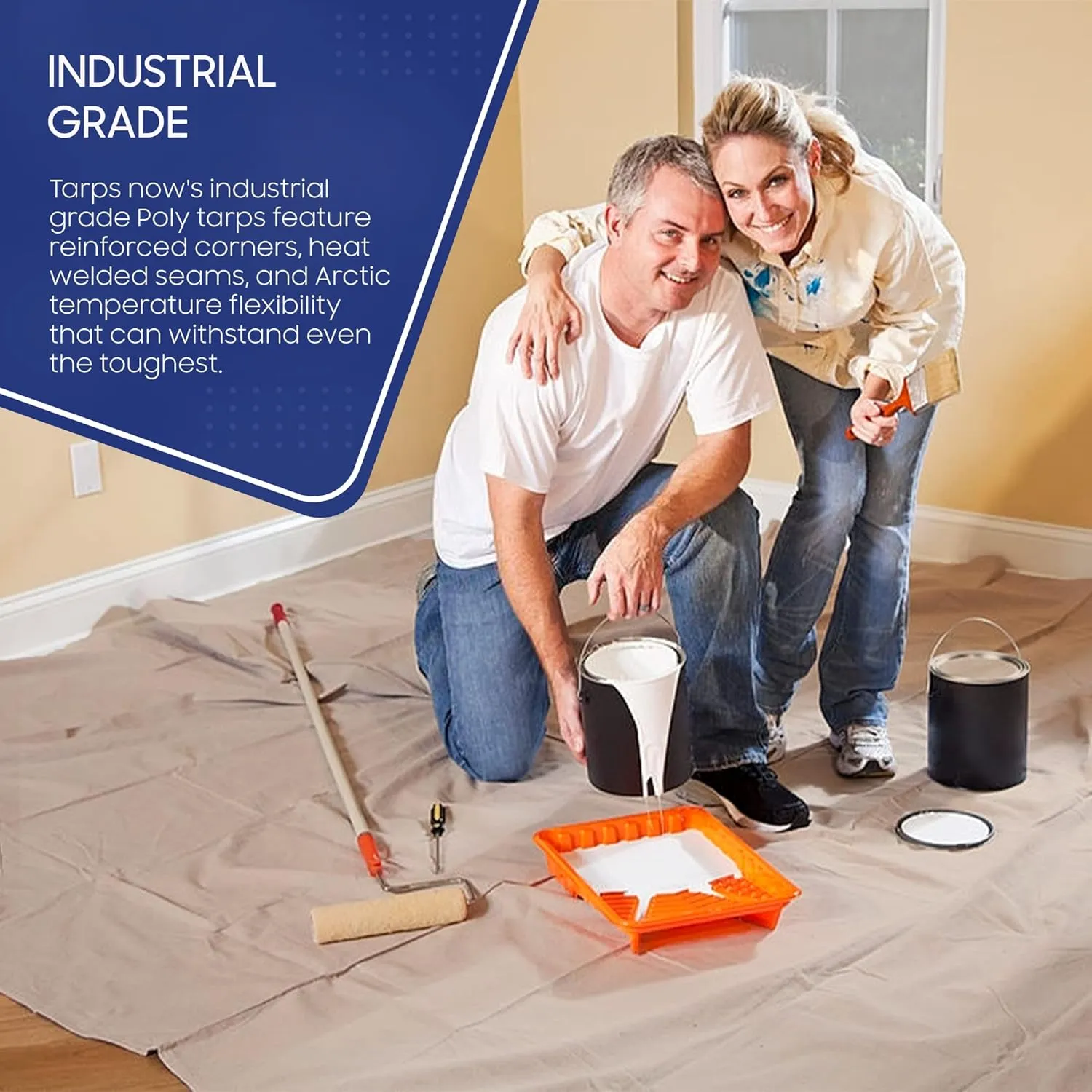 Tarps Now 6x10 Feet Poly Tarp |12 MIL Heavy Duty Waterproof Cover |Rip and Tear Proof Plastic Tarp with Rustproof Aluminum Grommets & Reinforced Edges |Ideal for Roof Repairs, Landscaping-Tan