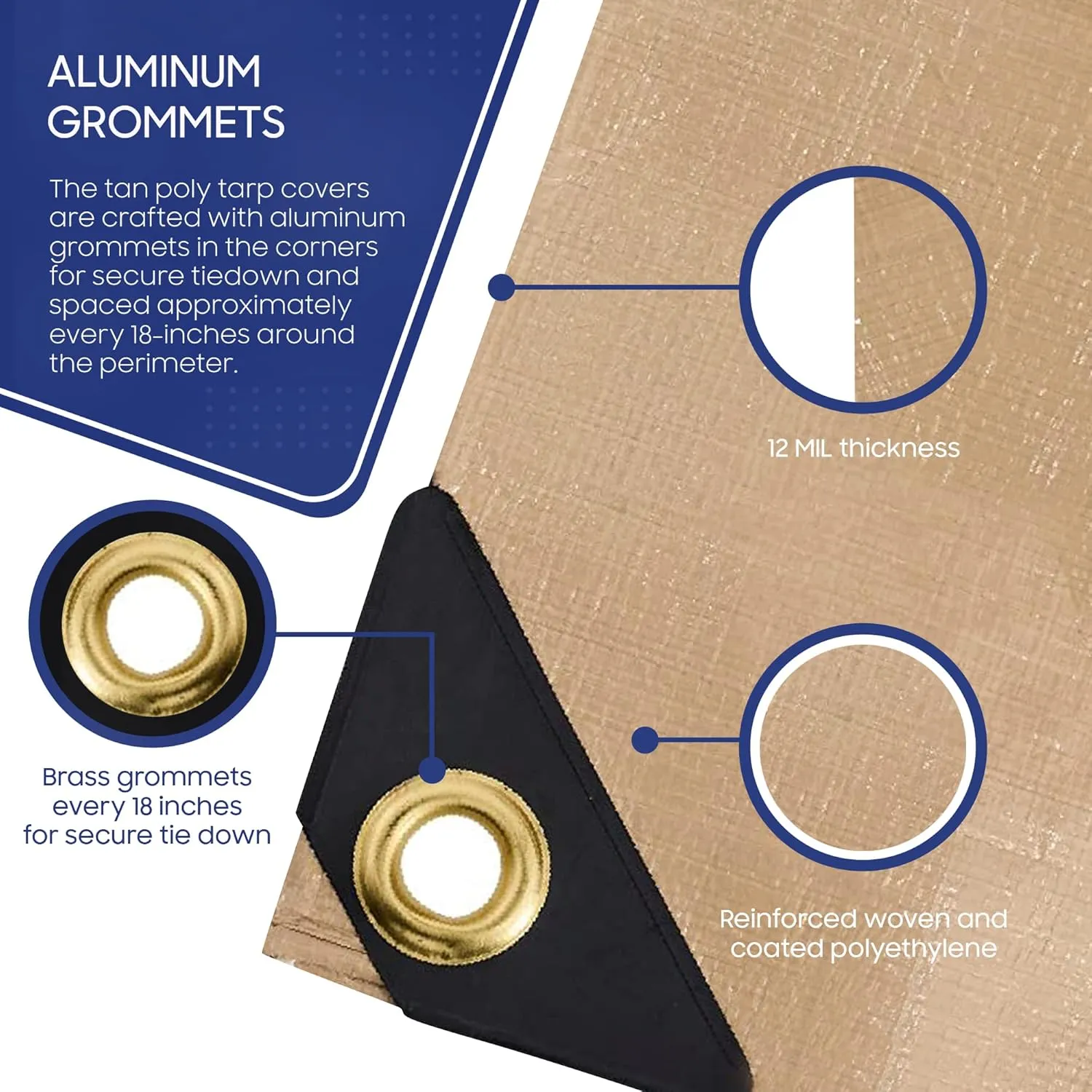 Tarps Now 6x10 Feet Poly Tarp |12 MIL Heavy Duty Waterproof Cover |Rip and Tear Proof Plastic Tarp with Rustproof Aluminum Grommets & Reinforced Edges |Ideal for Roof Repairs, Landscaping-Tan
