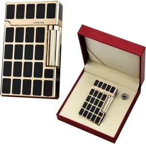 TARVIT Classic Lighters with Match Flints，Adjustable Soft Flame Lighter Butane Refillable Gas Lighter，Gift for Outdoor Cigarette/Cigar/Candle Box Packaging 【No Gas】 (Color : Black Checkered)