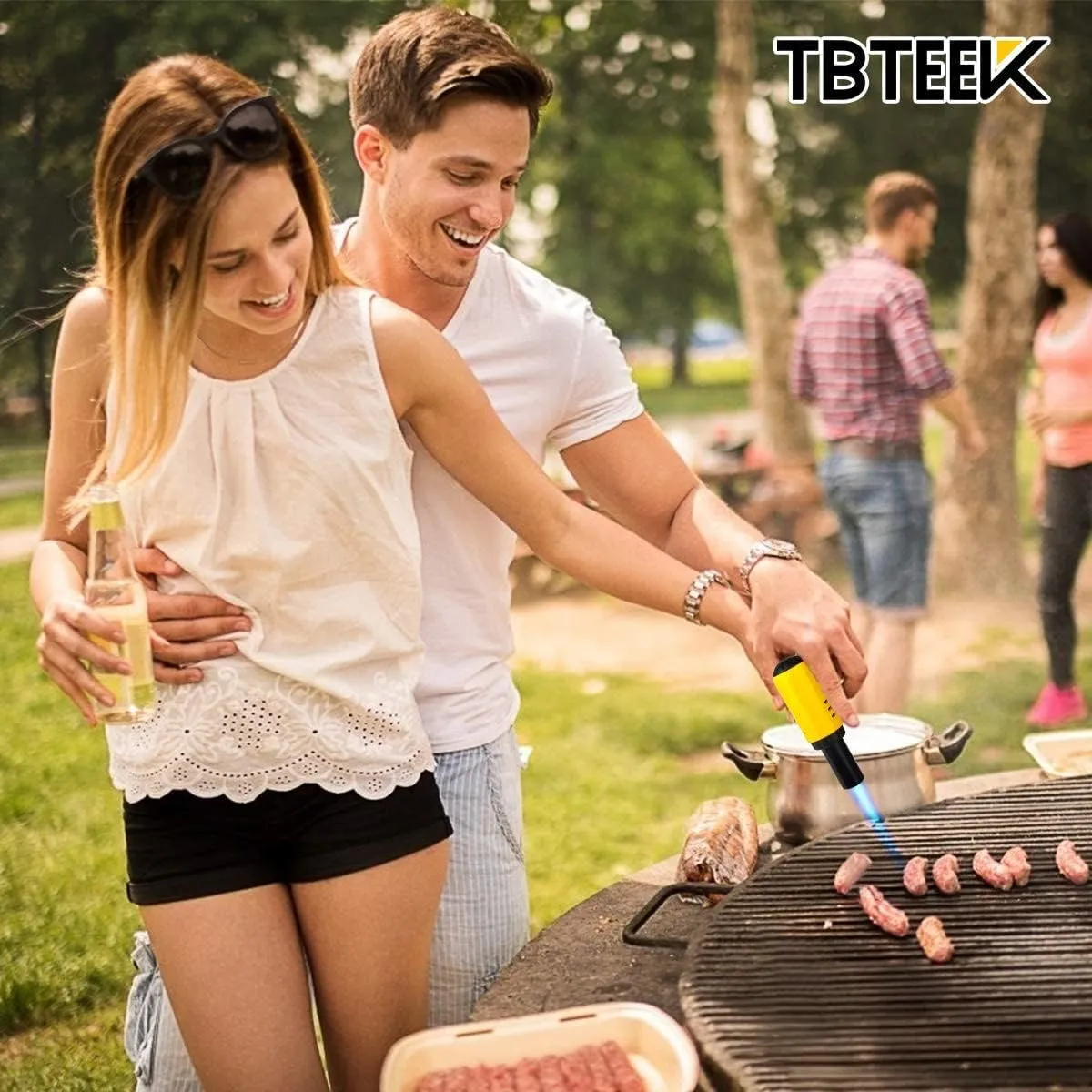 TBTeek Butane Torch with Fuel Gauge T907, One-hand Operation Kitchen Torch Lighter with Adjustable Flame for BBQ, Baking, Brulee Creme, Crafts and Soldering, 2 Pack(Butane Not Included)