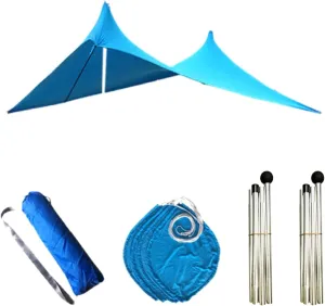 Tent Tarps Beach Sunshade Lightweight Sun Shade Canopy Tent with 2 Support Iron,4 Rope,1 Packing Bag Outdoor Parks Camping Large Portable Shelter Tarp for Backpacking, Hiking (Color : Red) (Blue)