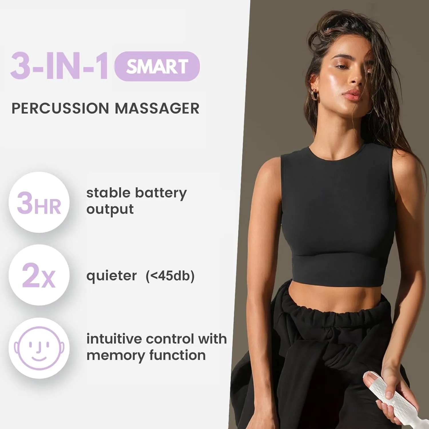 The Upgraded 3-in-1 Personal Massager - 3 hrs Powerful Vibration, Quiet & Waterproof - 20 Speeds 8 Patterns Cordless Massagers Handheld, Travel Friendly (Purple)