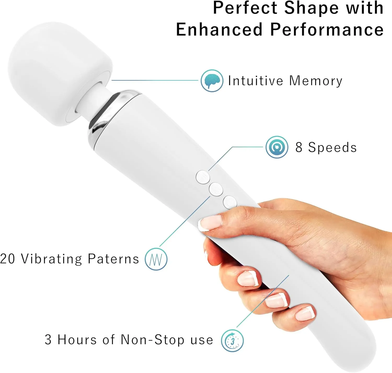 Therapeutic Cordless Massager - Powerful Massage Tool Handheld 8 Speeds 20 Patterns - Rechargeable Hand Massagers for Sore Muscles - Hand Held Massage Tool for Neck & Back