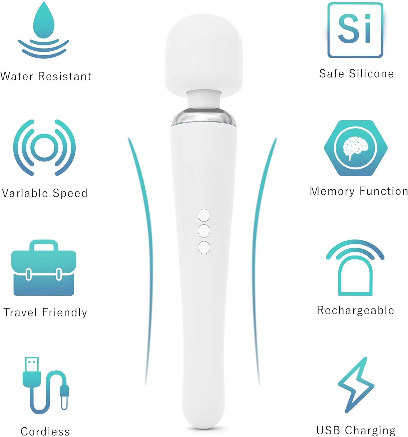 Therapeutic Cordless Massager - Powerful Massage Tool Handheld 8 Speeds 20 Patterns - Rechargeable Hand Massagers for Sore Muscles - Hand Held Massage Tool for Neck & Back