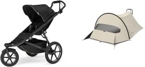 Thule Urban Glide 3 Single Child All-Terrain Stroller with Wind & Sun Tarp Bundle - Black Stroller with UPF50  PFAS-Free Protection Cover