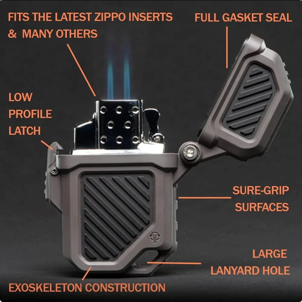 Thyrm PyroVault 2.0 Lighter Armor Compatible with Zippo Inserts, for Protection, Less Evaporation, and Retention, Made in The USA (Woodland (Olive Drab   Coyote))