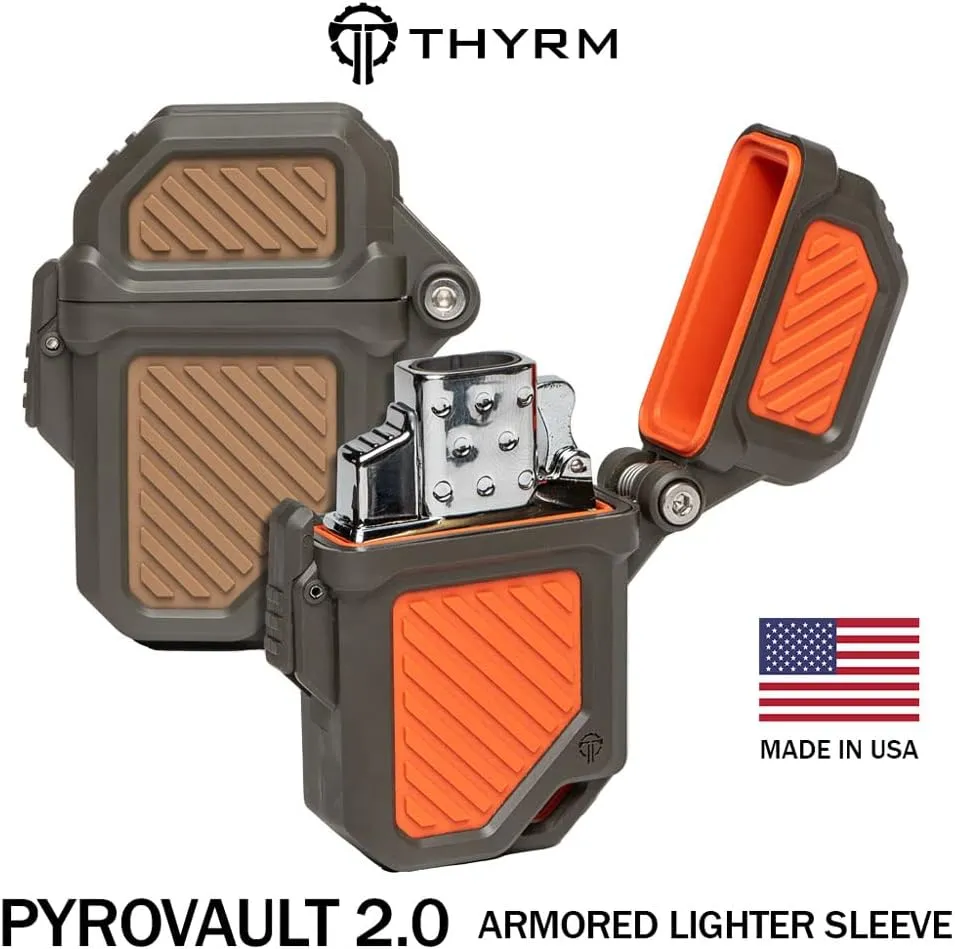 Thyrm PyroVault 2.0 Lighter Armor Compatible with Zippo Inserts, for Protection, Less Evaporation, and Retention, Made in The USA (Woodland (Olive Drab   Coyote))