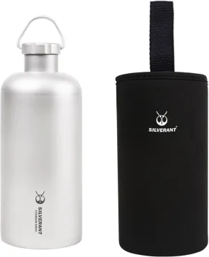 Titanium Ultralight 600Ml, 21.1 Fl Oz Water Bottle for Outdoor Camping Hiking & Sports, Reusable Bottle with Insulating Thermal Sleeve and Clip Loop Cap