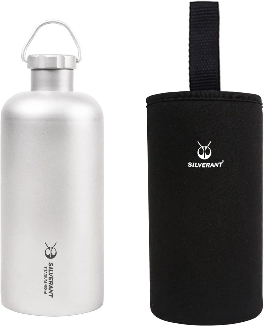 Titanium Ultralight 600Ml, 21.1 Fl Oz Water Bottle for Outdoor Camping Hiking & Sports, Reusable Bottle with Insulating Thermal Sleeve and Clip Loop Cap