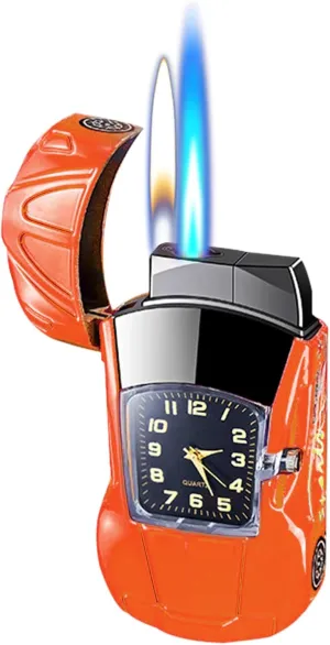 Torch Lighter - Cool Sports Car Design, Windproof Adjustable Jet Flame & Soft Flame, Butane Refillable Dual Flame Lighter, Great Gift for Men & Women (Gas Not Included)-Orange-b