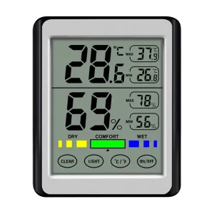 Touch Screen Digital Thermometer Hygrometer Home Office Use Indoor Max/min Temperature/Humidity Silver Grey