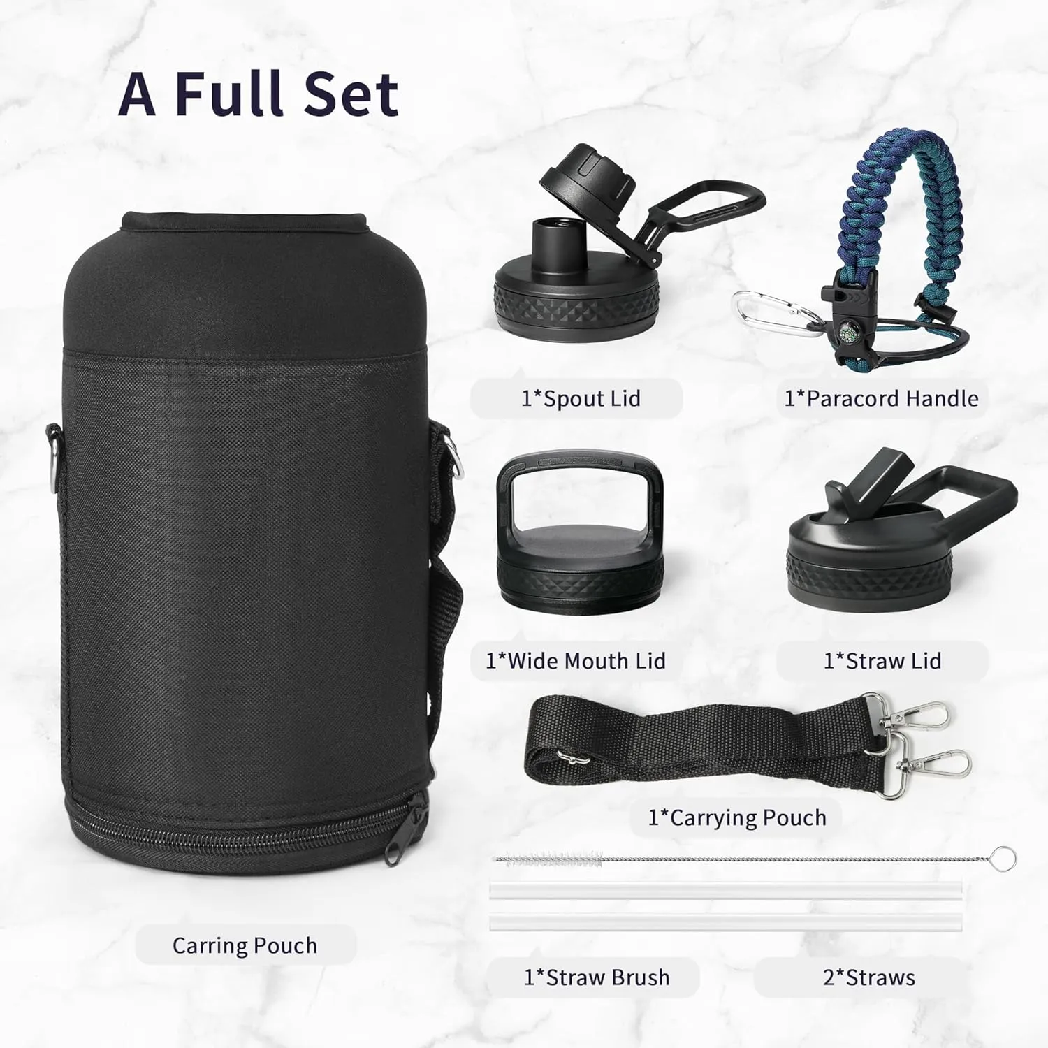 Trebo Insulated Water Bottle 64 oz, Half Gallon Metal Vacuum Water Jug with Handle and 3 Lids, Leakproof BPA-Free Water Flask Thermos for Gym Sports Hiking Travel, Keep Cold 48 Hours, Cyan Blue