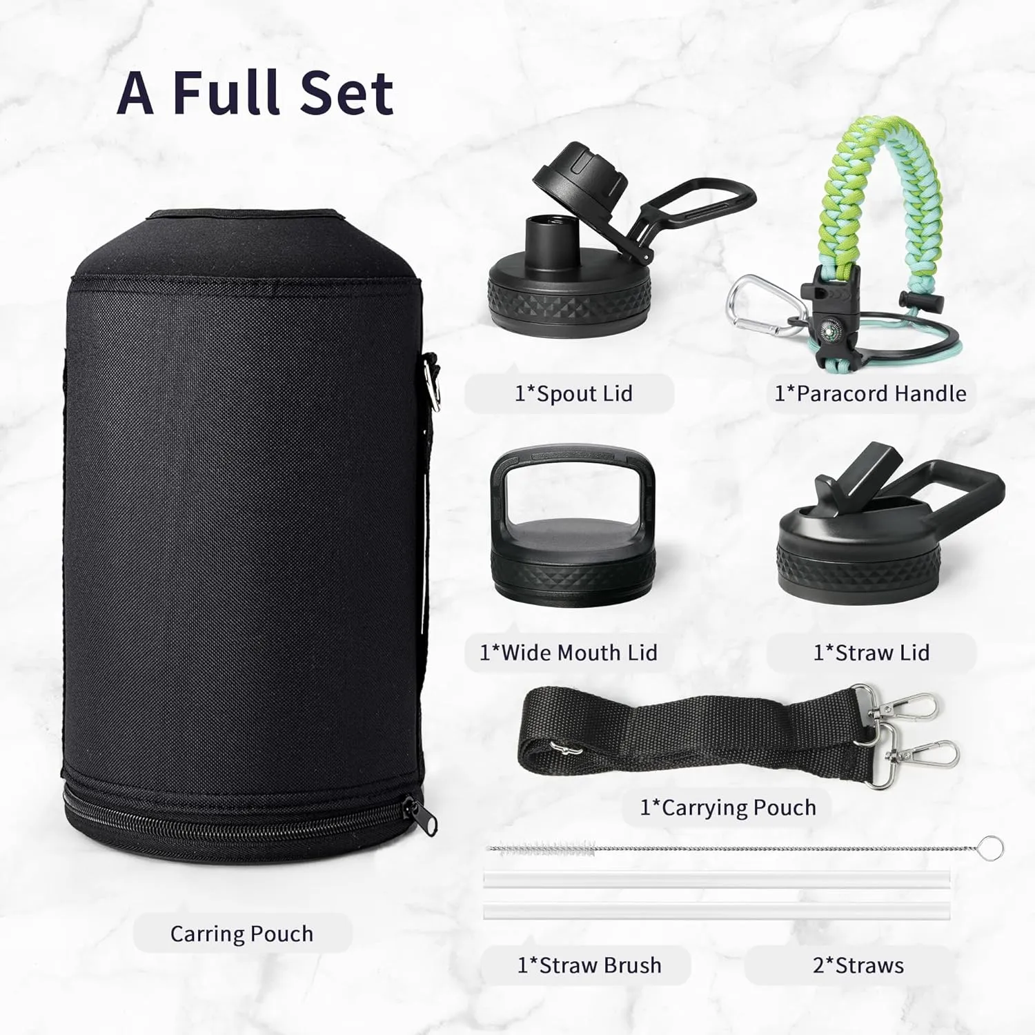 Trebo One Gallon Water Bottle Insulated with Paracord Handle,128oz Stainless Steel Sports Large Jug,Food-grade Double Wall Vacuum with Straw Spout Handle Lids, Leakproof Keep Cold & Hot, Dark Green