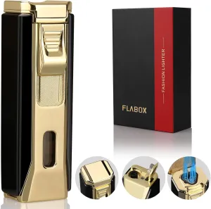 Triple Jet Flame Torch Lighter with Punch and Holder, Multifunctional Windproof Torch Lighter Refillable Butane Lighter,Delicate Box Gift for Men Husband on Birthday Gold,Without Butane