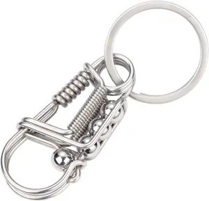 TROIKA Keyring and carabiner with spring function, wire puller, 316 stainless steel, handmade from a wire, silver original, silver colours, 8 x 3 x 1,4 cm