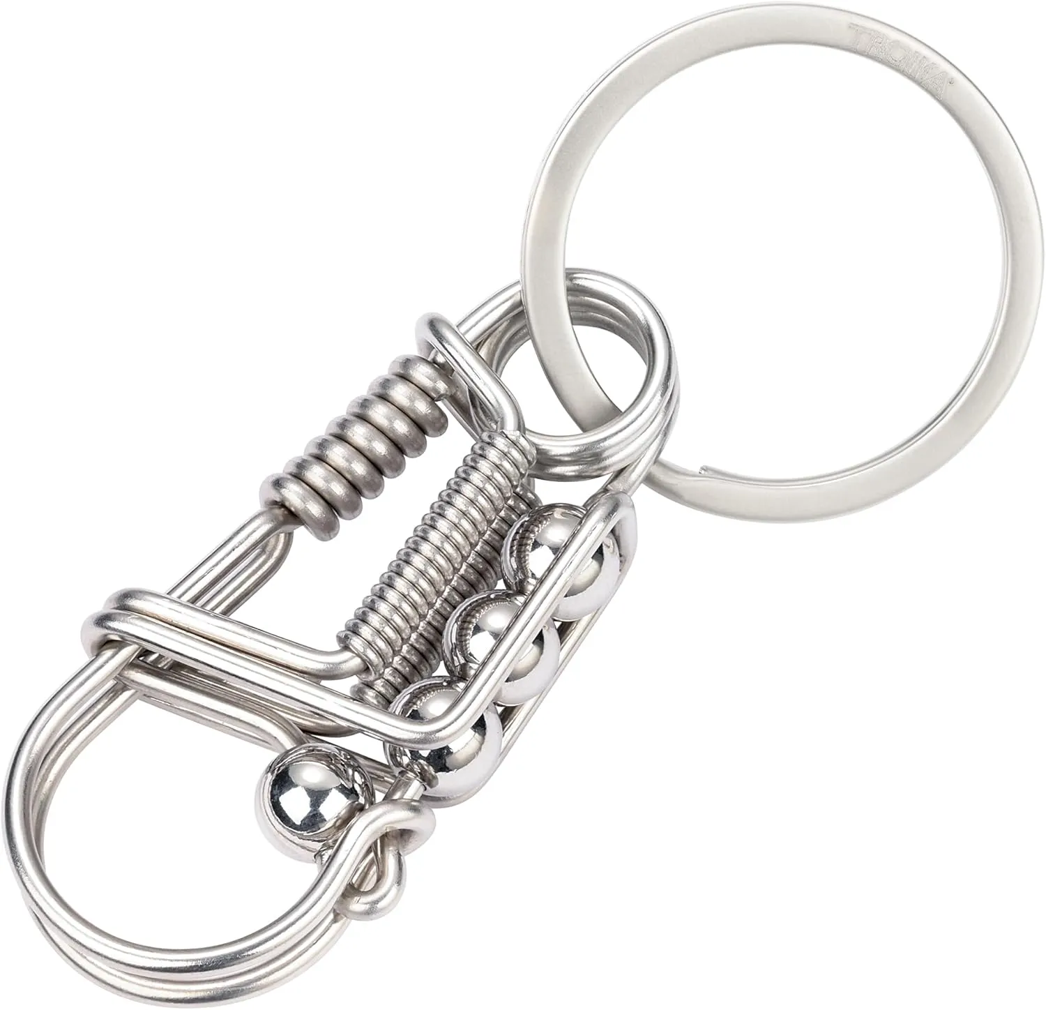 TROIKA Keyring and carabiner with spring function, wire puller, 316 stainless steel, handmade from a wire, silver original, silver colours, 8 x 3 x 1,4 cm