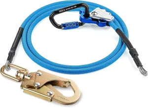 TRSMIMA Steel Wire Core Flipline - 8ft Fall Protection Arborist Climbing Tree Arborist 1/2" Galvanized Steel Cable Lanyard Kit with Steel Swivel Snap Hook Triple Lock Carabiner Rope Grab Adjuster
