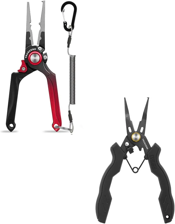 TRUSCEND Lockable Handy Fishing Pliers with Innovative Ergonomical Handle, Corrosion Saltwater Resistant Teflon Coated Fishing Tool, Multi-Function Fishing Gear with Mo-V Cutter, Amazing Fishing Gifts