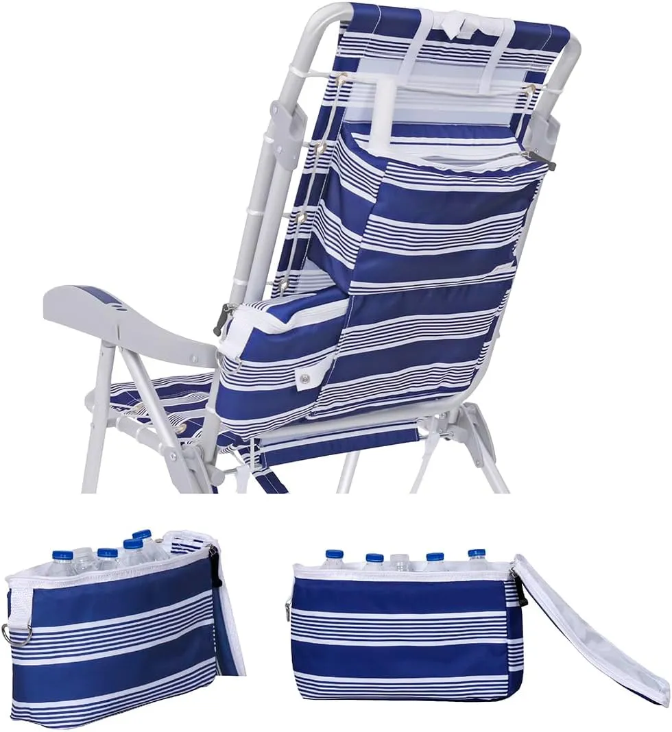 Ultimate Heavy Duty Aluminum Folding Backpack Beach Chair for Adults | Lay Flat, 5 Reclining Positions | Removable Insulated Cooler Pouch | 300 lbs Weight Capacity