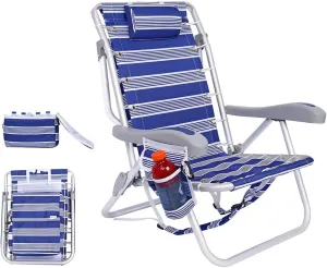 Ultimate Heavy Duty Aluminum Folding Backpack Beach Chair for Adults | Lay Flat, 5 Reclining Positions | Removable Insulated Cooler Pouch | 300 lbs Weight Capacity