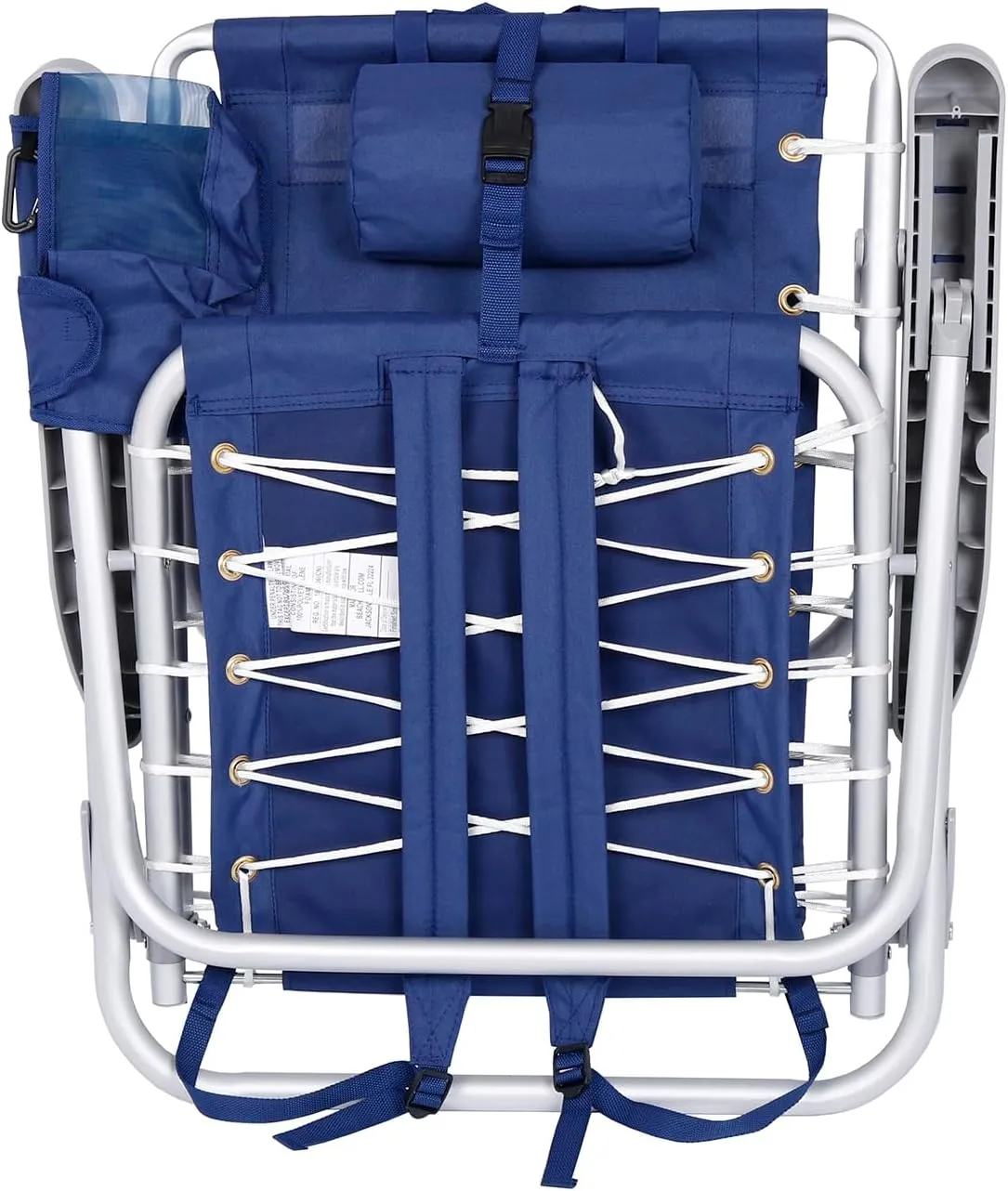 Ultimate Heavy Duty Aluminum Lace-Up Folding Backpack Beach Chair for Adults | Low Seat, Lay Flat, 5 Reclining Positions | Removable Insulated Cooler Pouch & Canopy for UV Protection