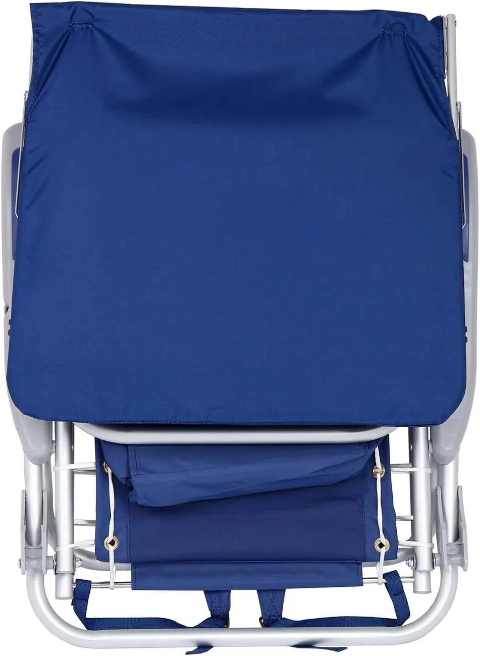 Ultimate Heavy Duty Aluminum Lace-Up Folding Backpack Beach Chair for Adults | Low Seat, Lay Flat, 5 Reclining Positions | Removable Insulated Cooler Pouch & Canopy for UV Protection