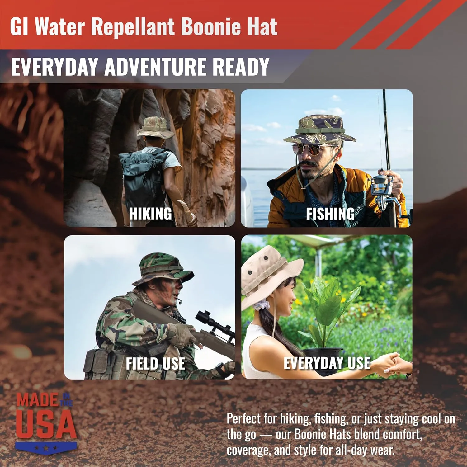 US Military Surplus GI Water Repellant Boonie Hat, Made in USA