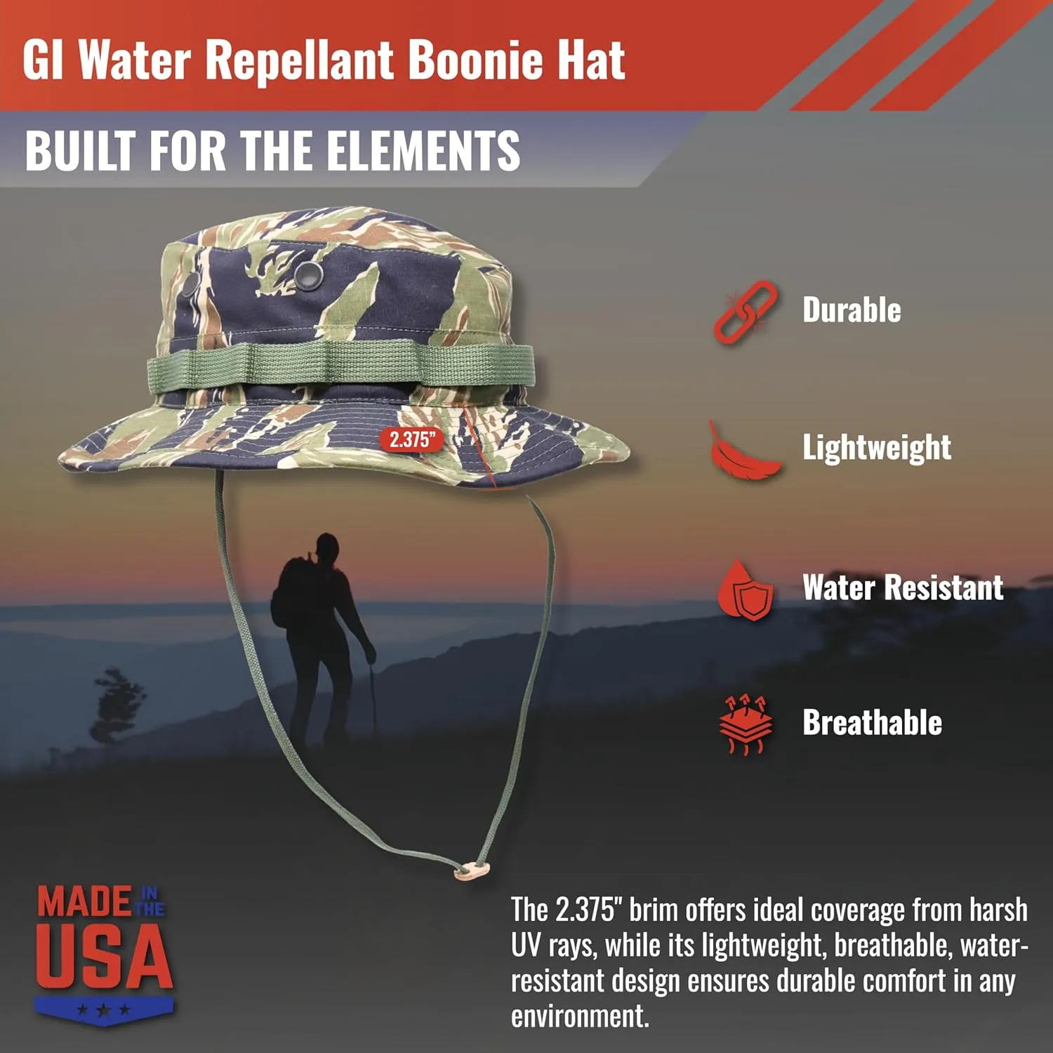 US Military Surplus GI Water Repellant Boonie Hat, Made in USA