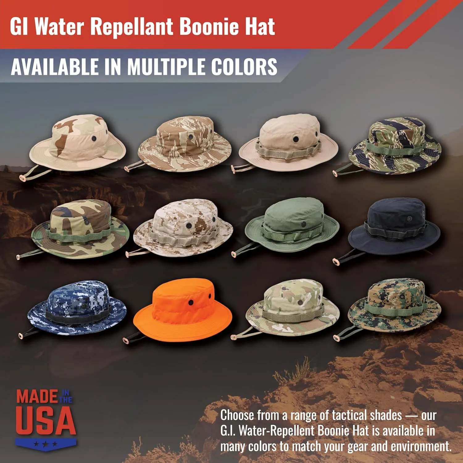US Military Surplus GI Water Repellant Boonie Hat, Made in USA