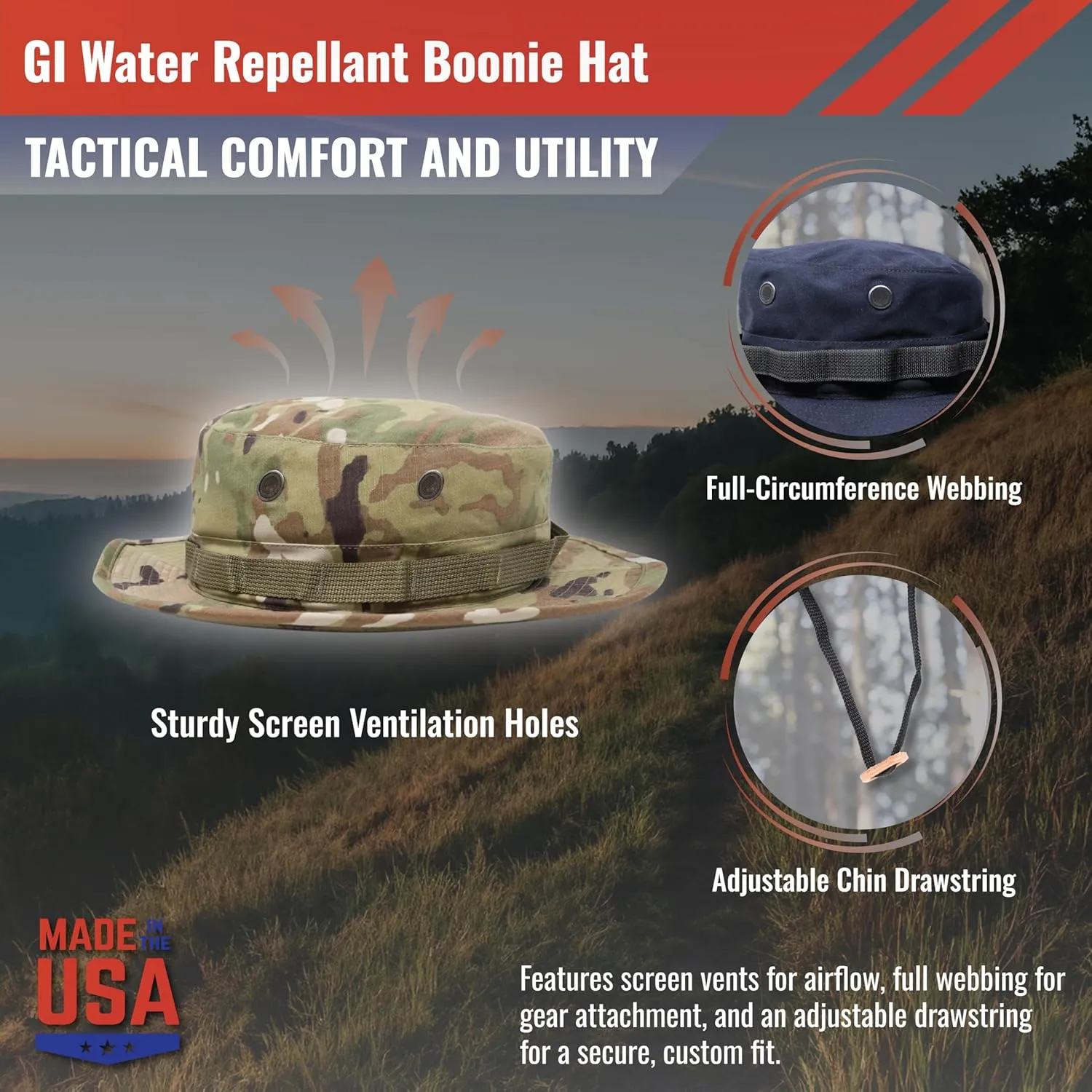 US Military Surplus GI Water Repellant Boonie Hat, Made in USA