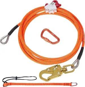 VEVOR 12.7mm Steel Core Flipline, 16ft(4.8m) Arborist Flipline for Tree Climbing with Alloy Steel Snap Hook & Aluminum Alloy Carabiner, 30KN Breaking Tension for Fall Protection, Tree Climber