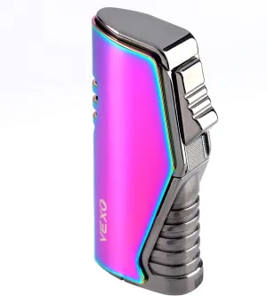 VEXO-Unique Torch Lighter Triple 3 Jet Flame Butane Lighter with Gas Window, Refillable and Windproof, Great Gift Idea (Butane NOT Included) (Rainbow)